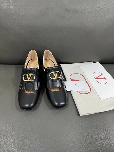Valentino Women Black Leather Fringe Loafers product photo
