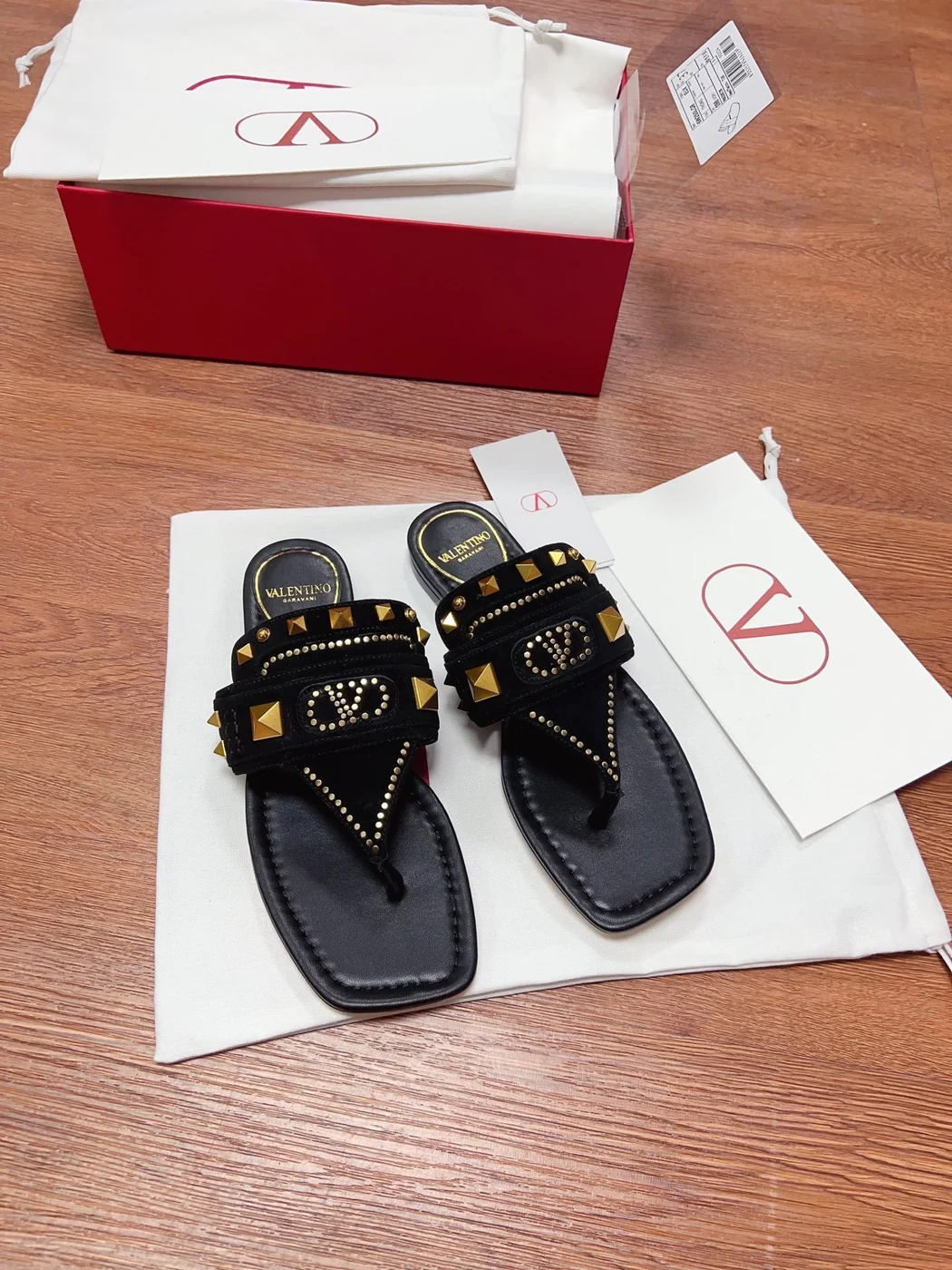 Valentino Women Black Suede Studded Sandals product view 6