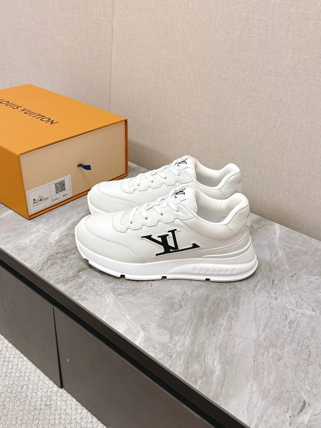 Louis Vuitton Women White Leather Sneakers — Monogram Side Panels product view 5