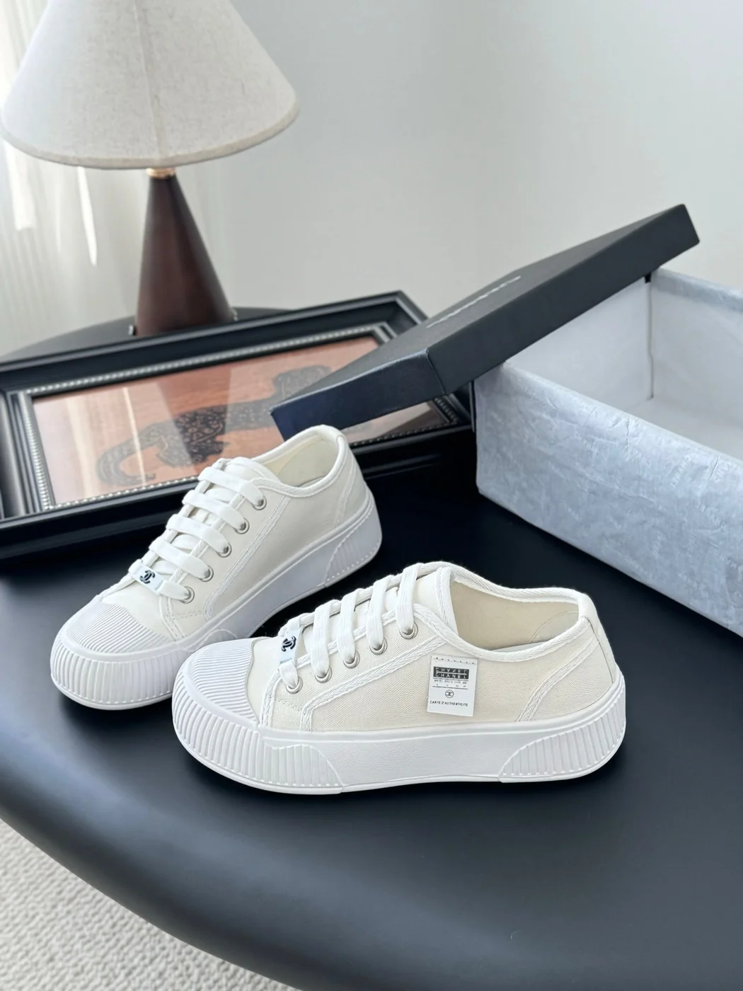 Chanel Women White Canvas Sneakers product view 2