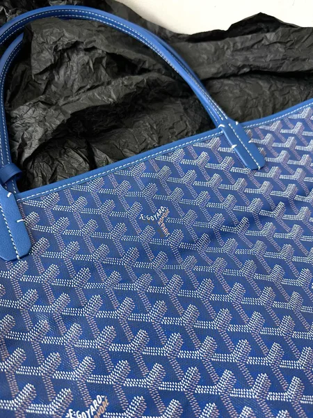 Goyard Blue Goyardine Canvas & Chevroches Calfskin Saint Louis PM Tote product view 5