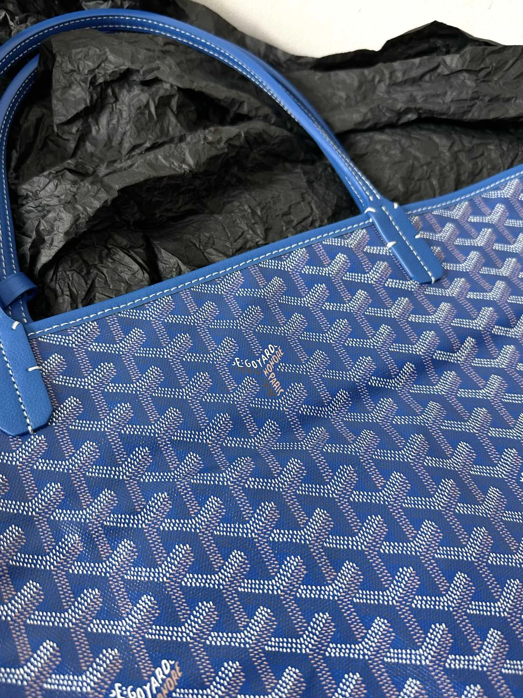 Goyard Blue Goyardine Canvas & Chevroches Calfskin Saint Louis PM Tote product view 5