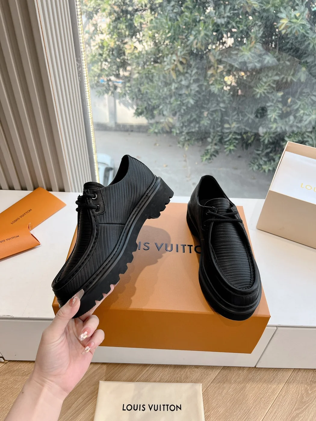 Louis Vuitton Women Black Leather Loafers — Wide-Strap Detail product view 6