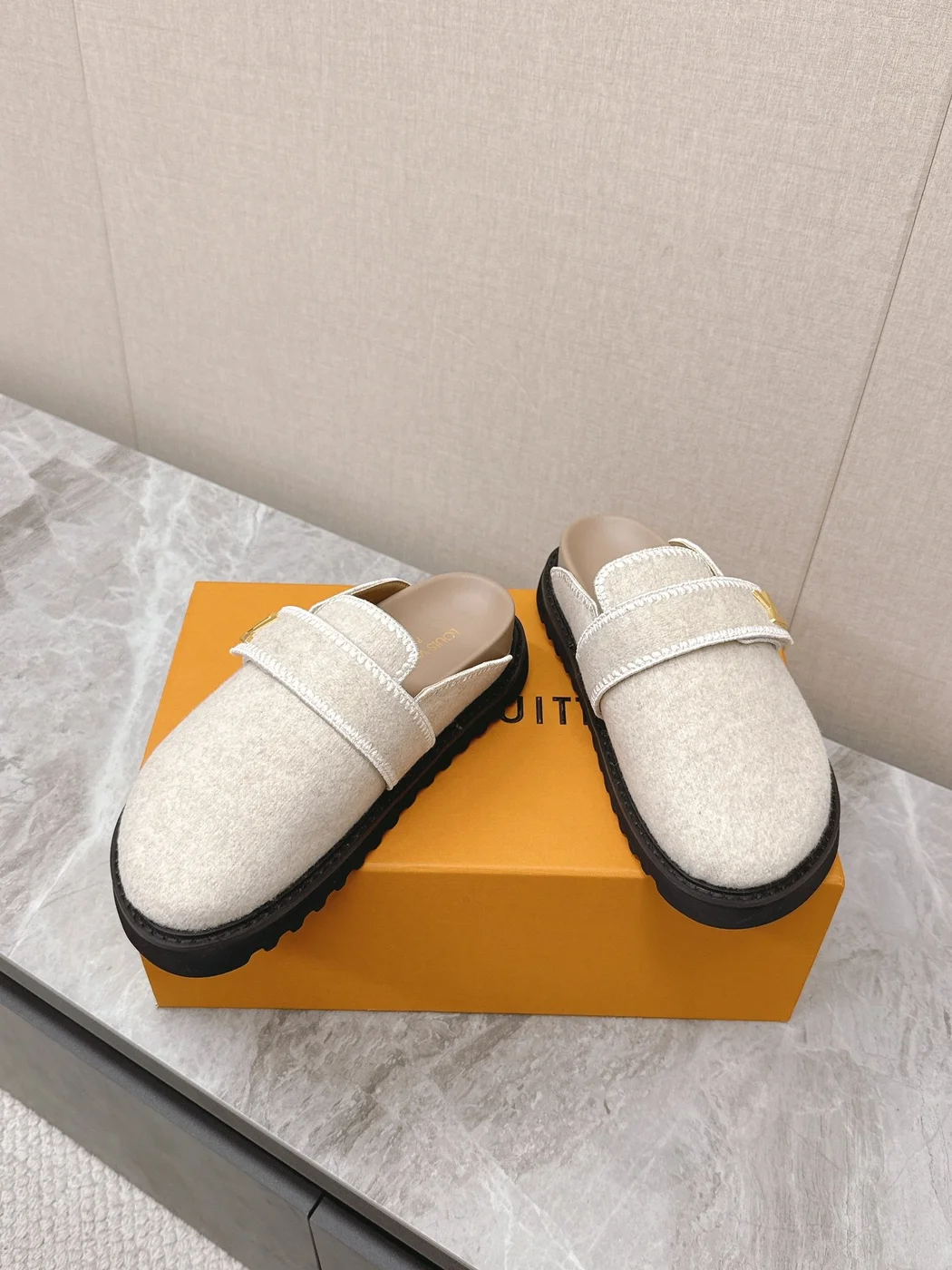 Louis Vuitton Women Beige Wool Mules product view 6