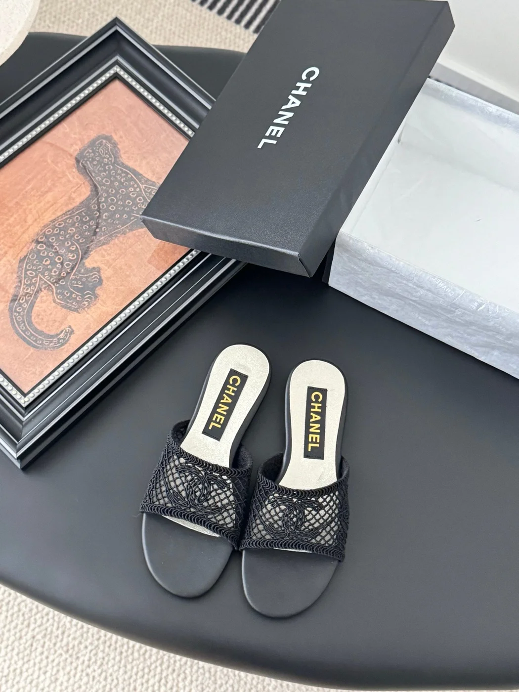 Chanel Women Black Mesh Slide Sandals product view 1