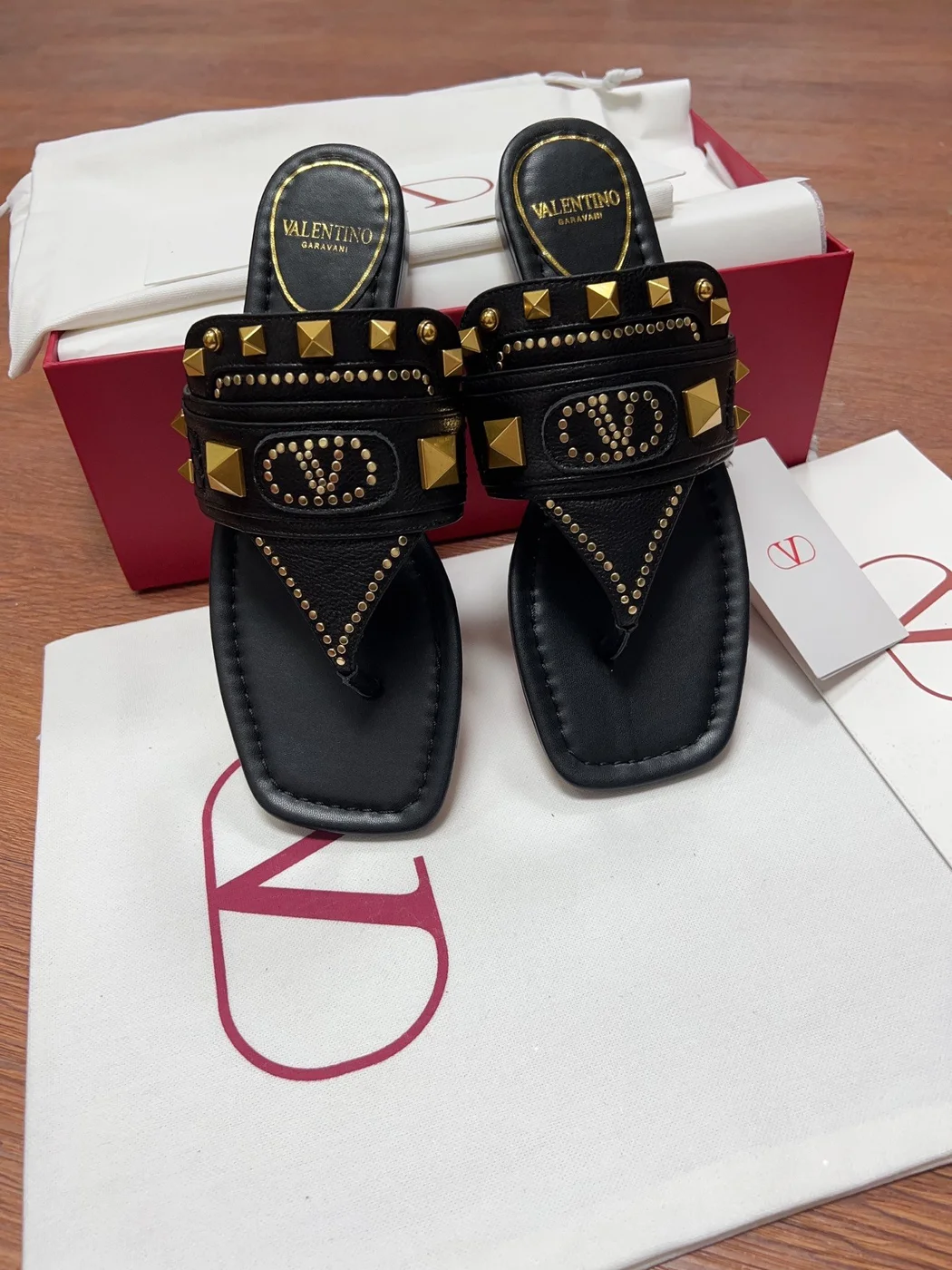 Valentino Women Black Studded Slingback Flats with Square Toe product view 2