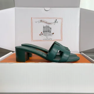 Hermès Oran Heeled Sandals — Dark Green product view 2