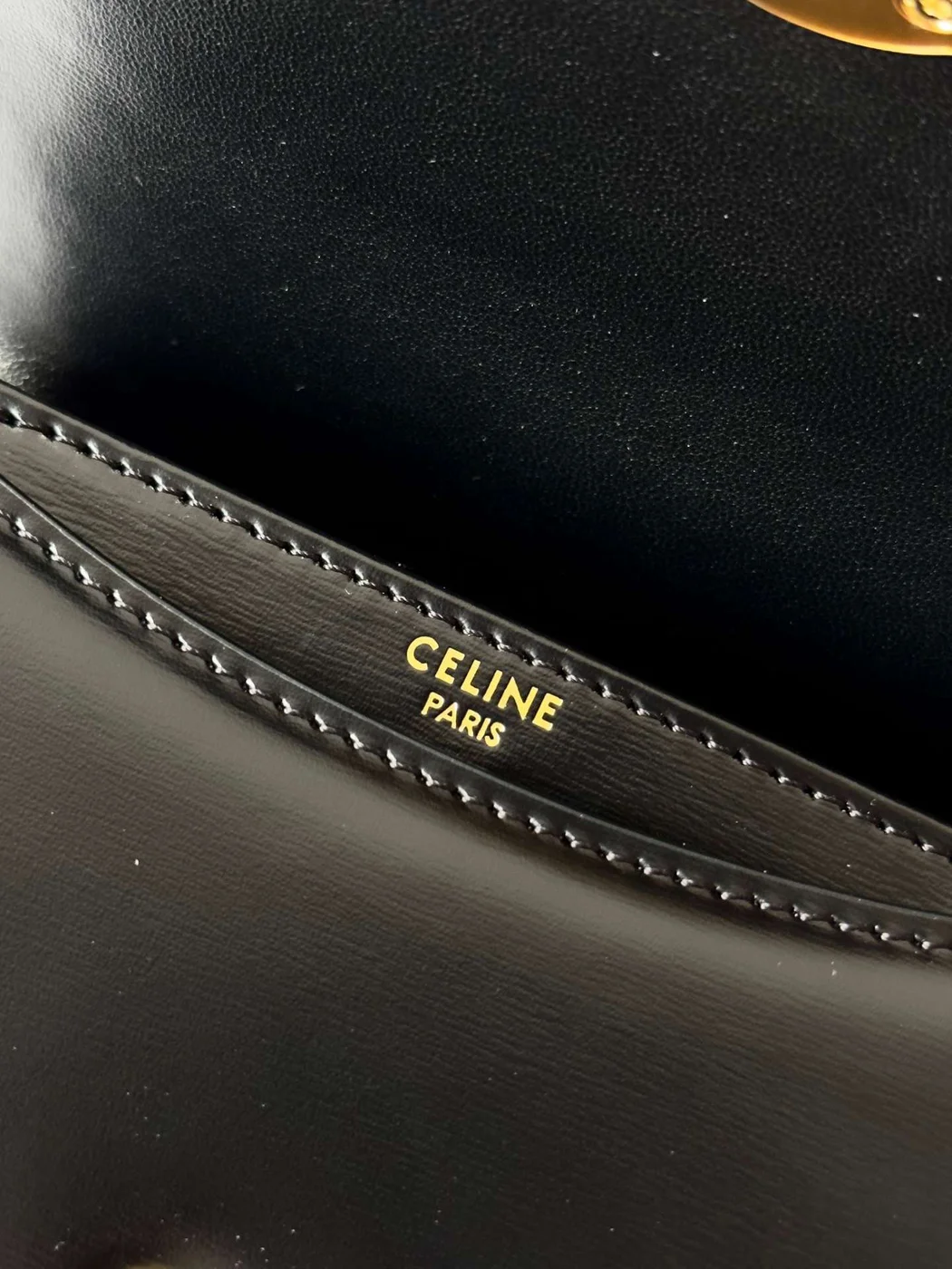 Celine Mini Crossbody Black Leather Strap Gold Lock 15.5x11cm Bag product view 3
