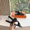 Hermès Women Black Leather Strappy Sandals — Buckle-Detail T-Strap product view 5