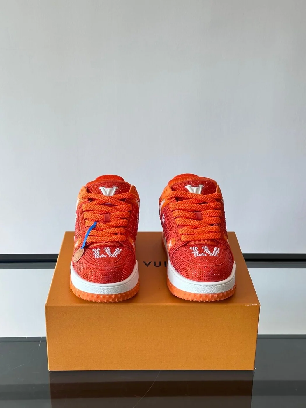 Louis Vuitton Men Orange Suede And Mesh Sneakers product view 2