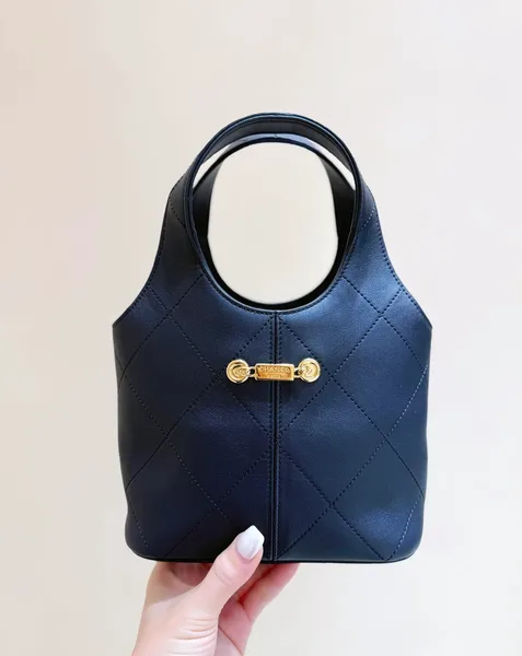 Chanel Top-Handle Bag Navy Blue with Gold-Tone Detail product view 3
