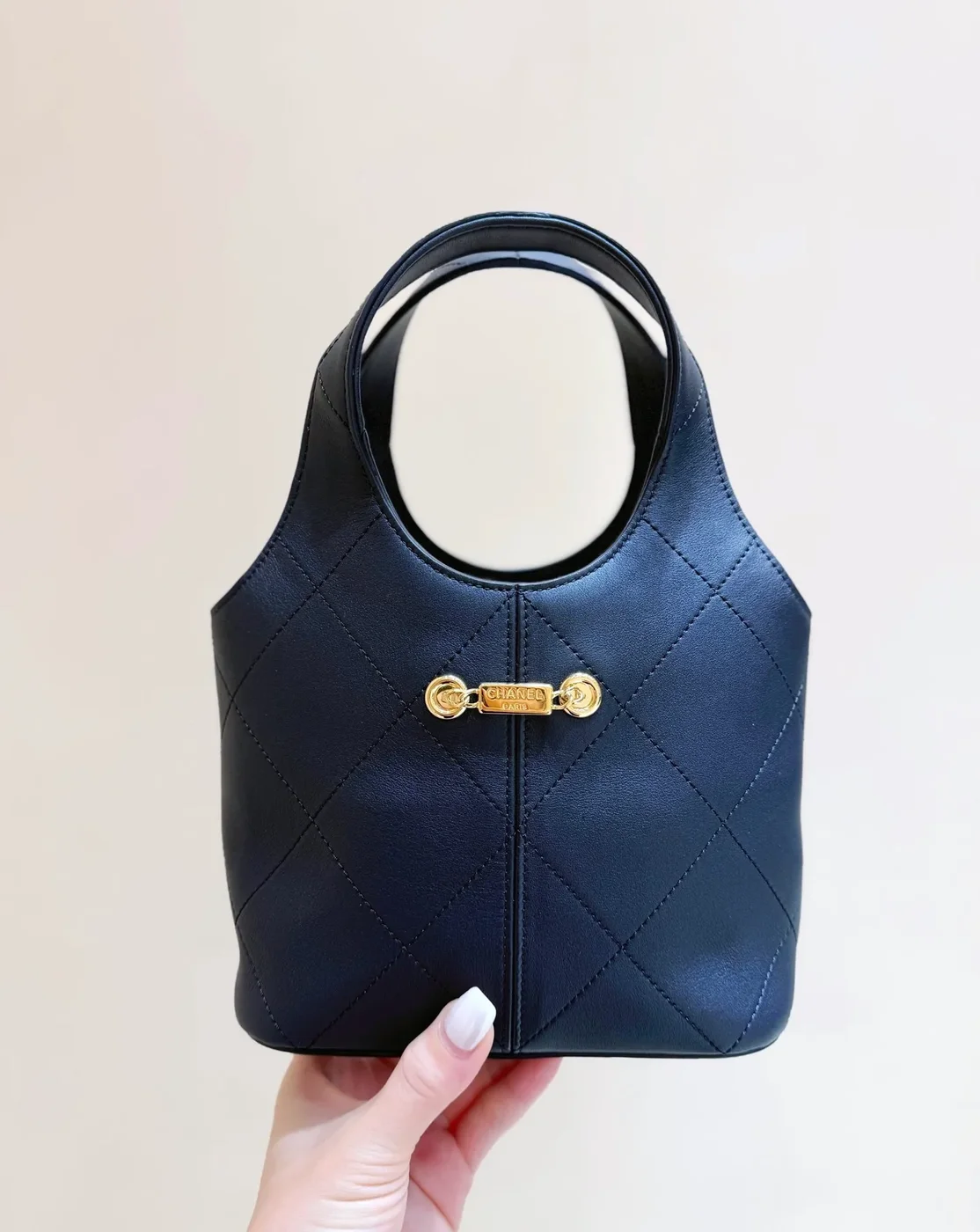 Chanel Top-Handle Bag Navy Blue with Gold-Tone Detail product view 3