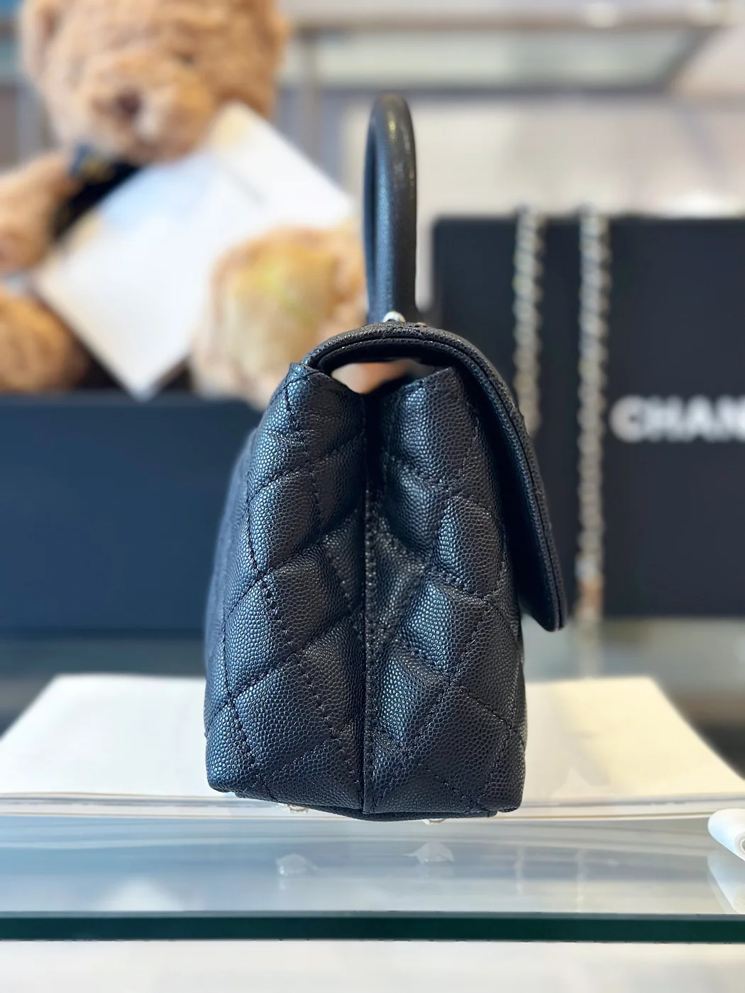 Chanel Coco Handbag Leather Black With Silver Lock 23 cm product view 5