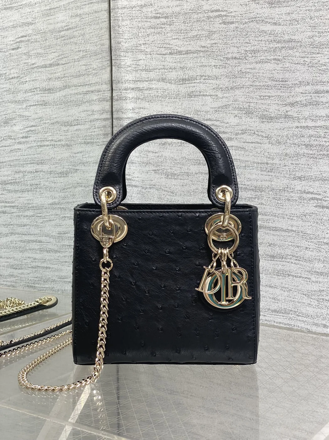 Dior Mini Lady Dior bag in Black Ostrich leather product view 2