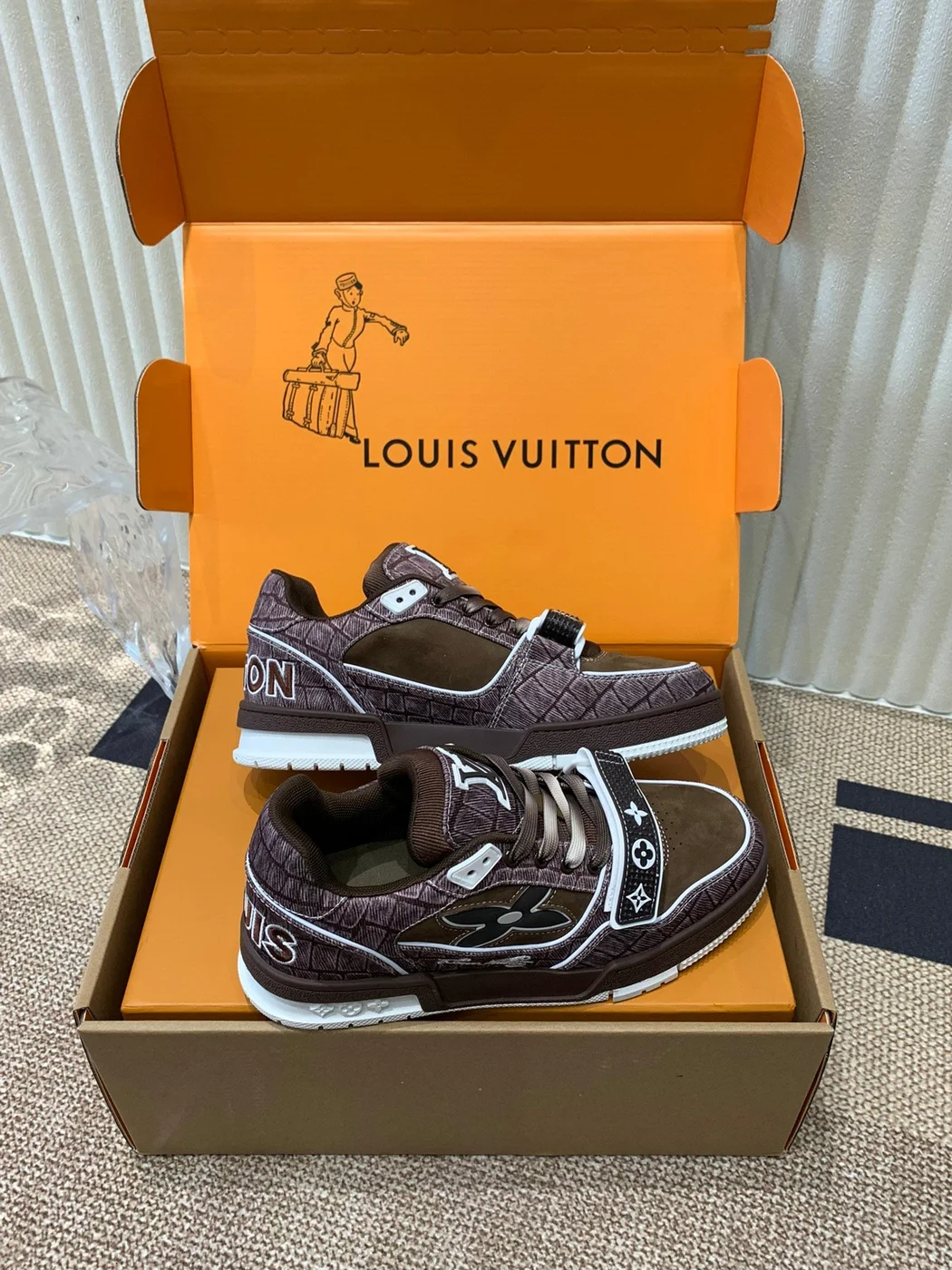 Louis Vuitton Women Brown Suede Leather Sneakers product view 2