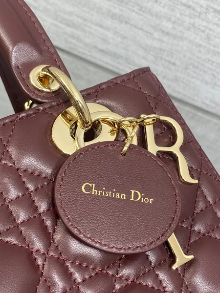 Dior Medium Lady Bag 24 In Burgundy Gold Hardware product view 6
