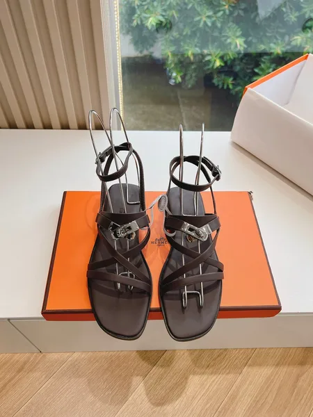 Hermès Women Dark Brown Leather Strappy Sandals product photo