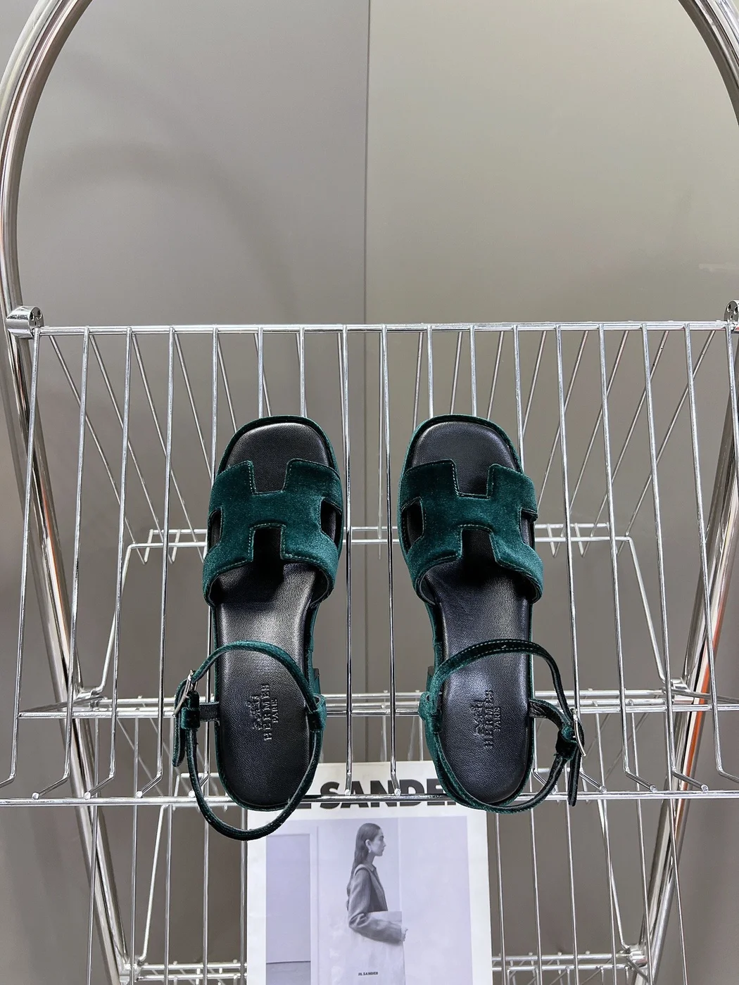 Hermès Women Dark Green Velvet Sandals product view 2