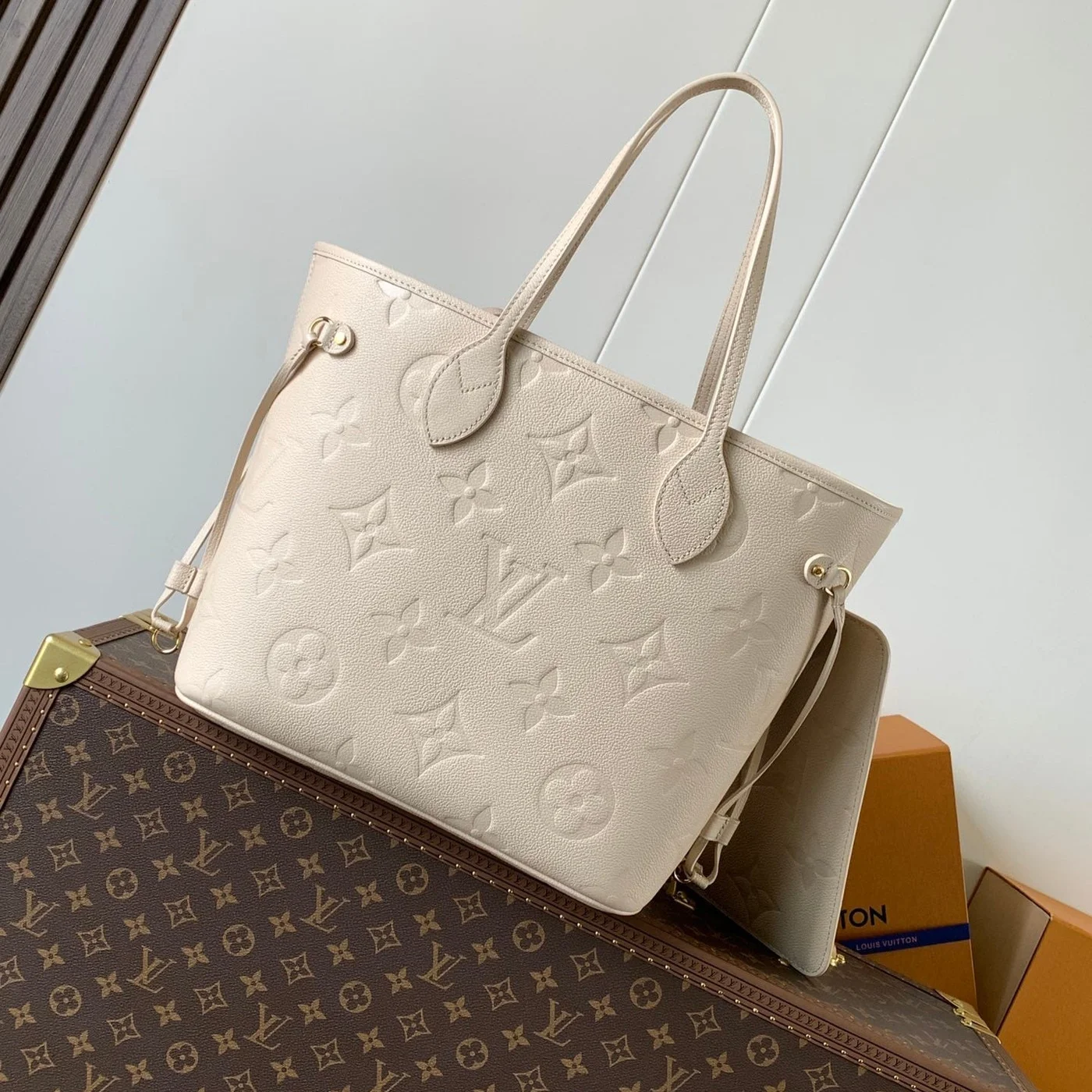 Louis Vuitton Neverfull 32 Light Beige Monogram Empreinte Leather Bag product view 1