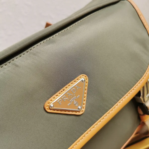Prada Messenger Bag 20 In Khaki Green Re-Nylon And Brown Calfskin Trim product view 6