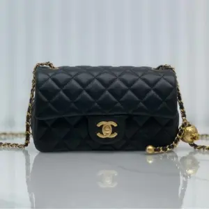 Chanel Lambskin Quilted Mini Rectangular Sweet Camellia Flap Black Bag product photo