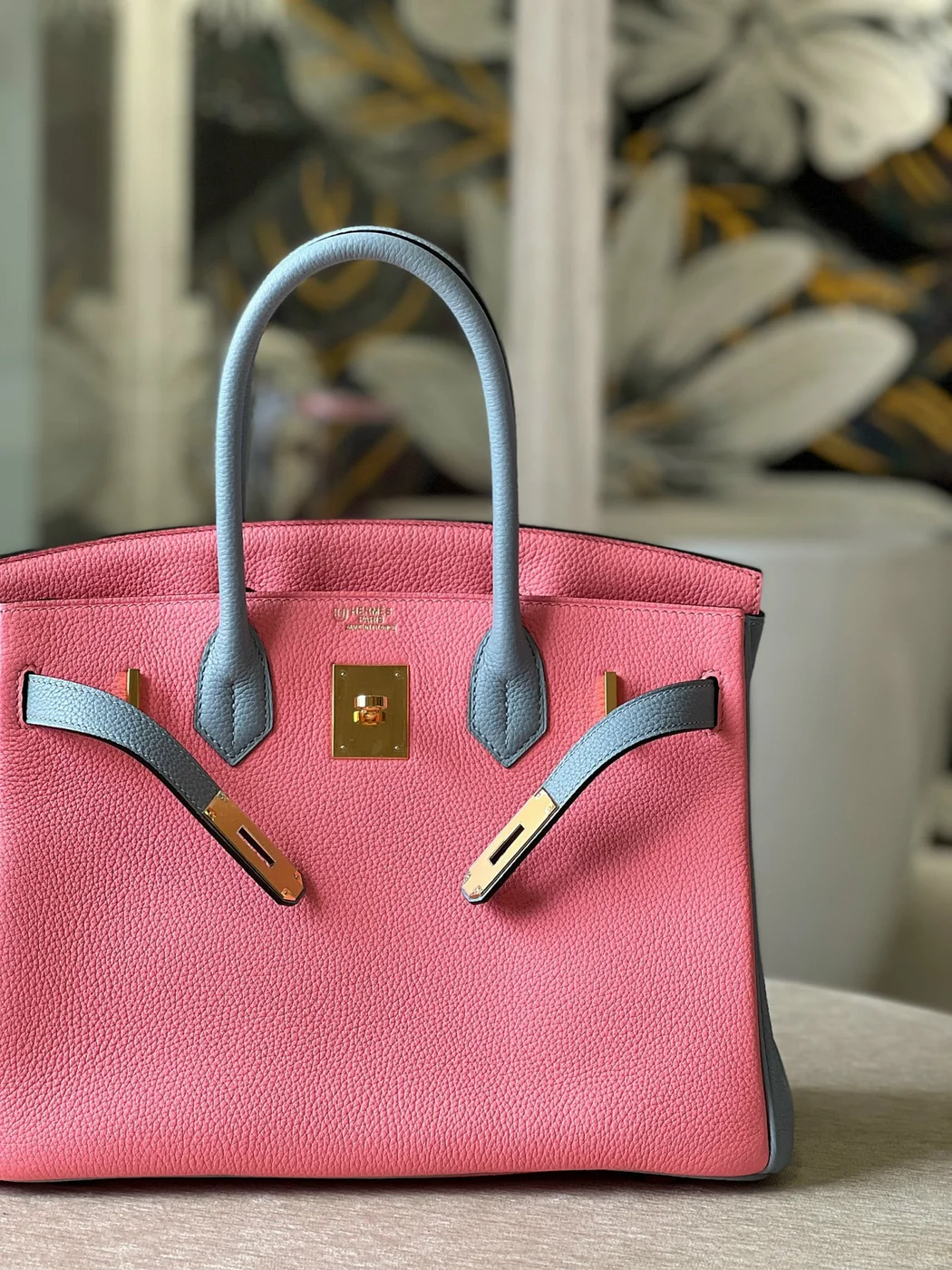Hermès Birkin 30 Liam Blue/ Rose Pink Togo Leather Gold Hardware Bag product view 6