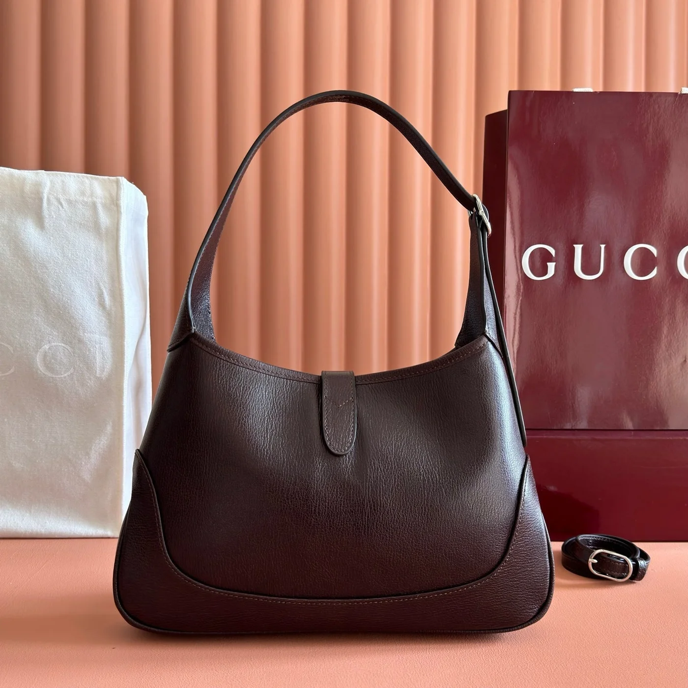 Gucci 26S Jackie Slim Shoulder Bag 28 In Dark Brown Calfskin product view 2