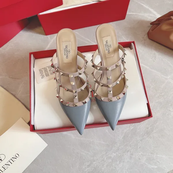 Valentino Women Blue Leather Studded Mules product photo