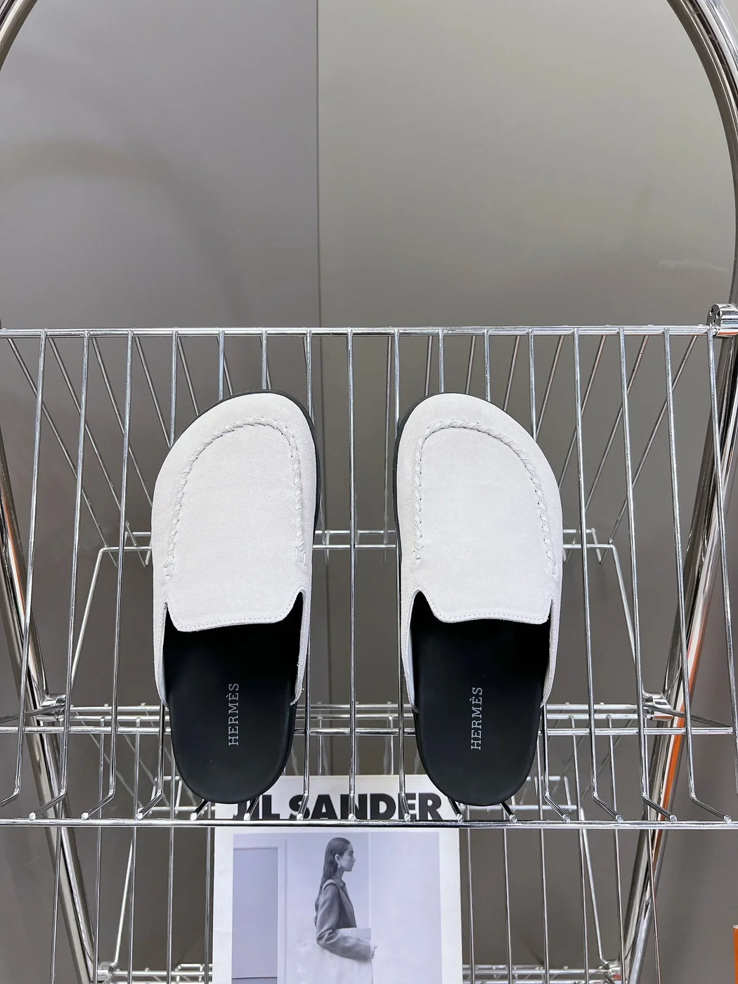 Hermès Women White Suede Leather Slippers product view 6