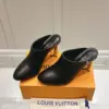 Louis Vuitton Women Black Leather Mules Heels product view 5