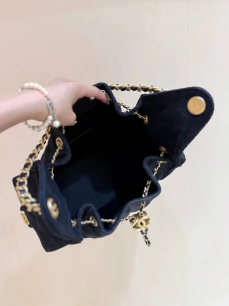 Chanel 25 Handbag 30 In Dark Blue Denim Gold Hardware product view 5