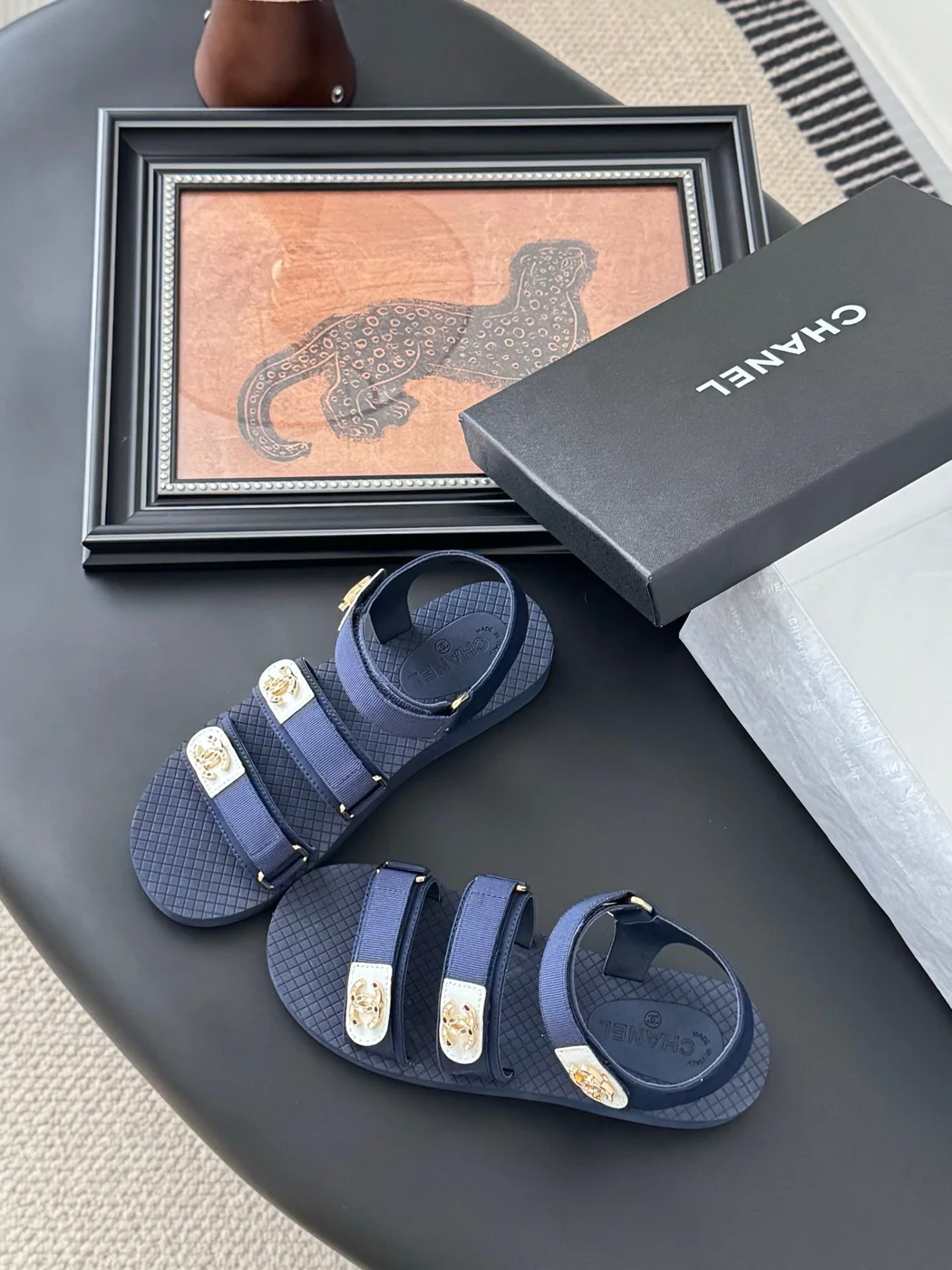 Chanel Women Navy Fabric And Rubber Sandals product view 6