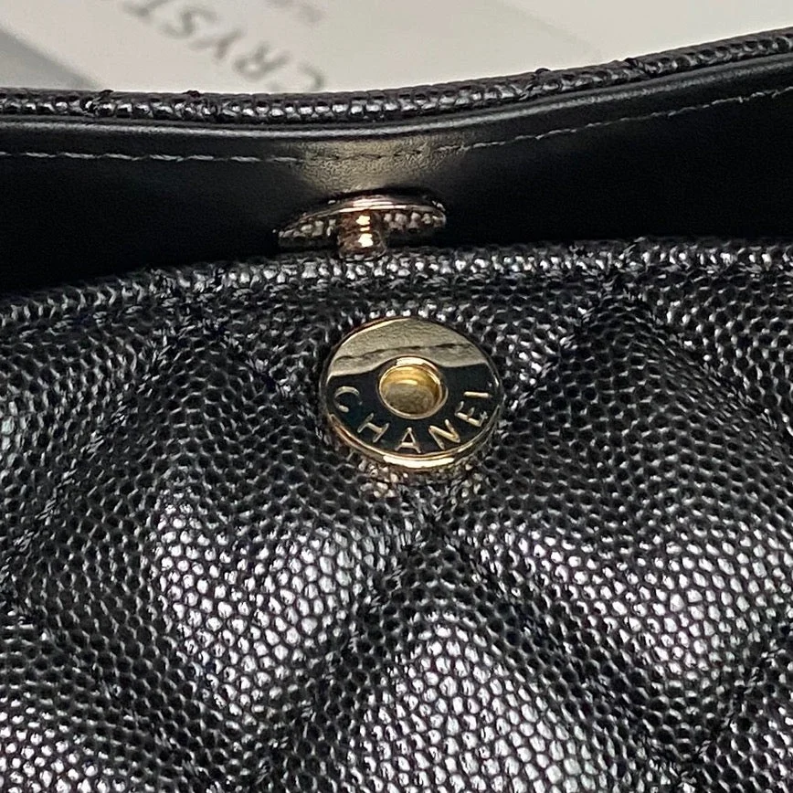 Chanel 24A Hobo Handbag in black quilted caviar leather product view 5