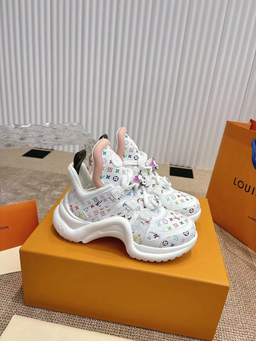 Louis Vuitton Women White Leather Multicolor Logo Sneakers product view 6
