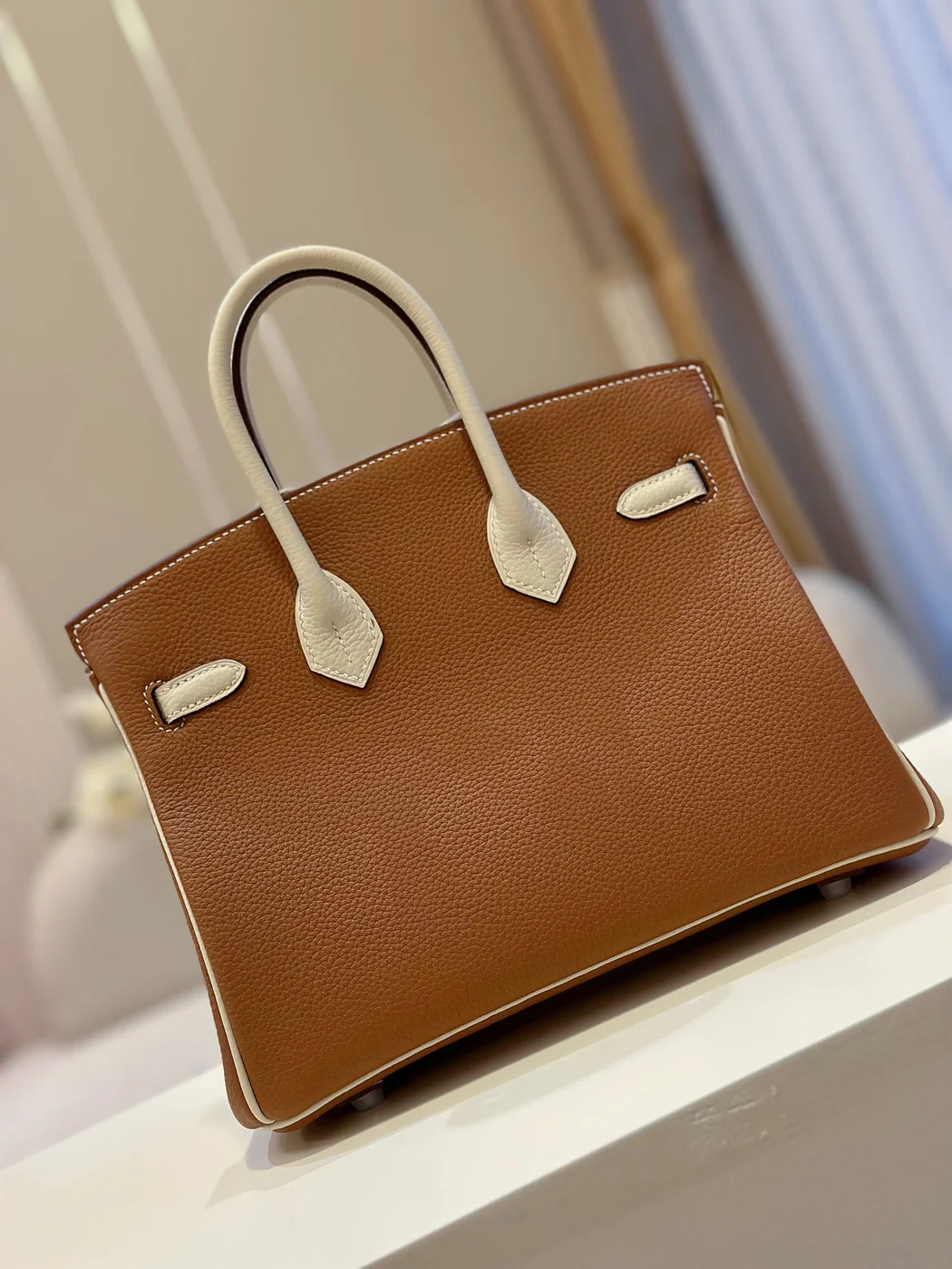 Hermès Birkin 30 Brown/Beige Customize Palladium Hardware Bag product view 4