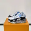 Louis Vuitton Men Black White Blue Leather Sneakers product view 3