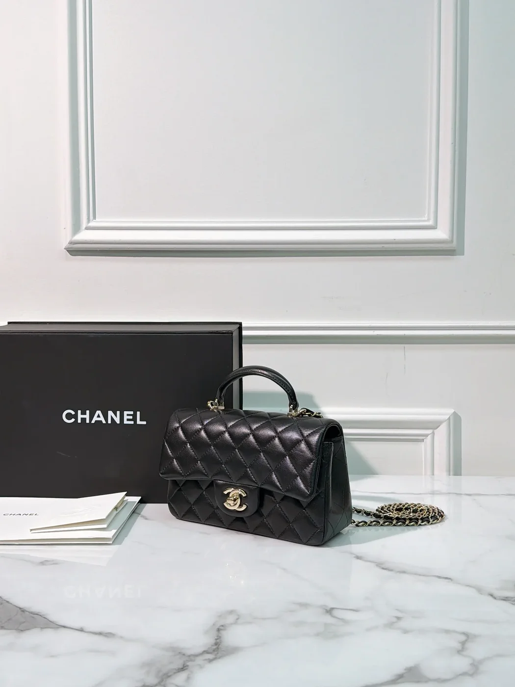 Chanel Classic Flap Top Handle Black Silver Hardware Bag product view 2