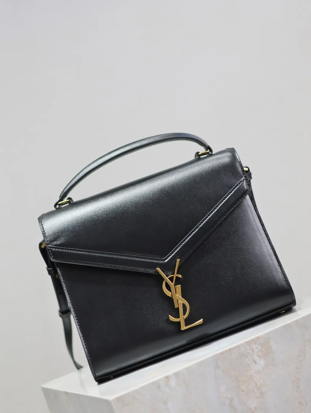 Saint Laurent Cassandra Top Handle Bag Medium Black Smooth Lambskin Gold Hardware product view 5