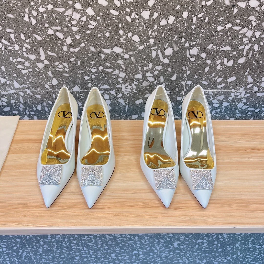 Valentino Women White Leather Rhinestone Embellished Heels product view 6