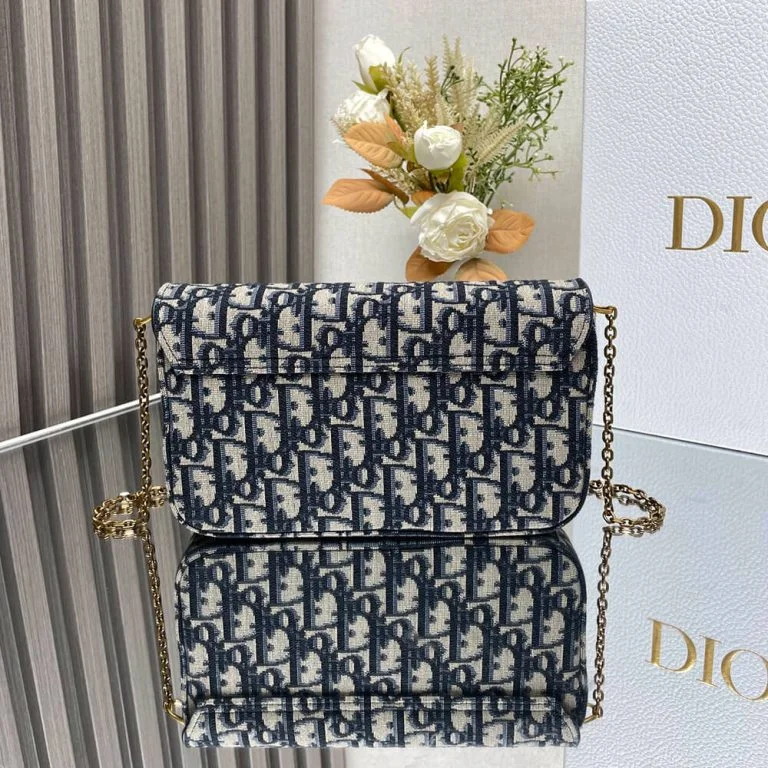 Dior Medium Saddle Pouch with Chain — Navy Blue Oblique product view 3