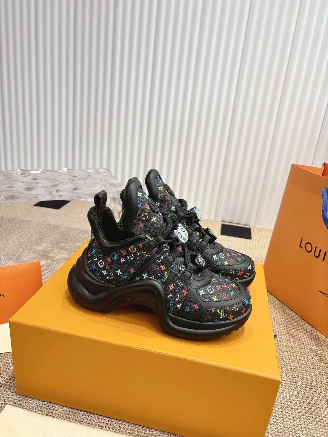 Louis Vuitton Women Black Leather Multicolor Logo Sneakers product view 4