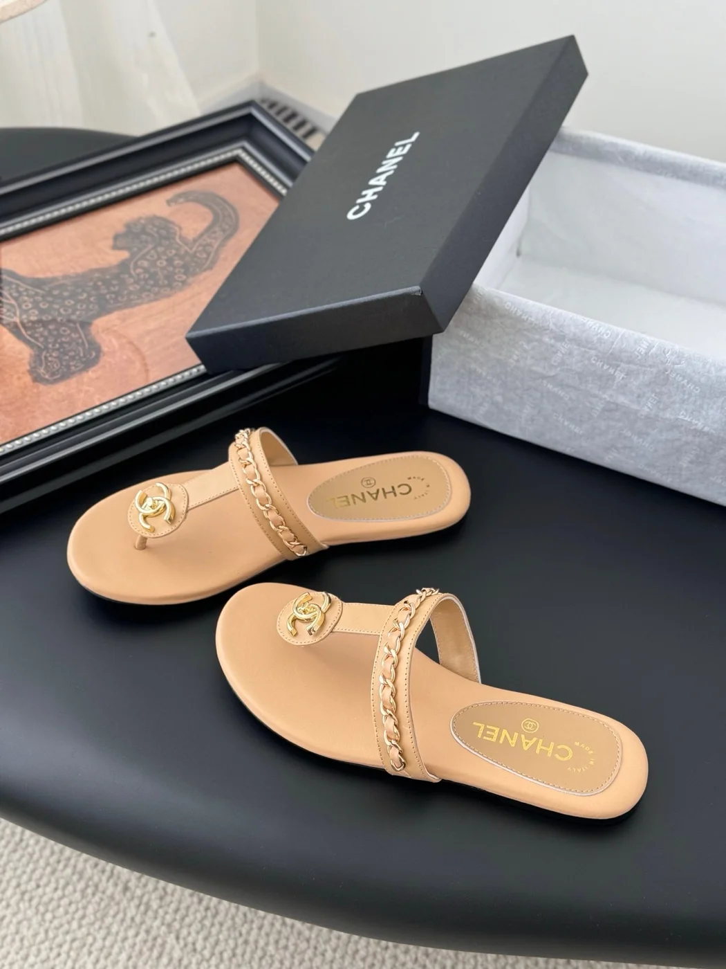 Chanel Women Beige Sandals — Chain-Detail T-Strap product view 5