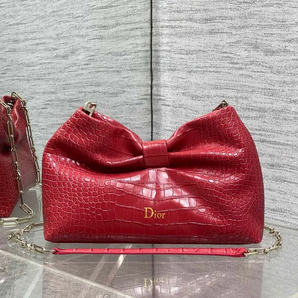 Dior Bow Bag Small Red Crocodile-Embossed product photo