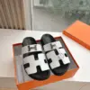 Hermès Women White and Black Double H-Strap Slide Sandals product view 3