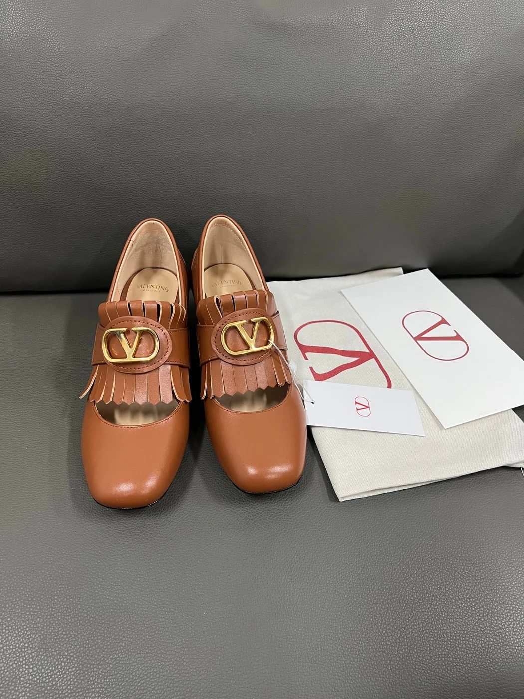 Valentino Women Brown Leather Fringe Loafers product view 1
