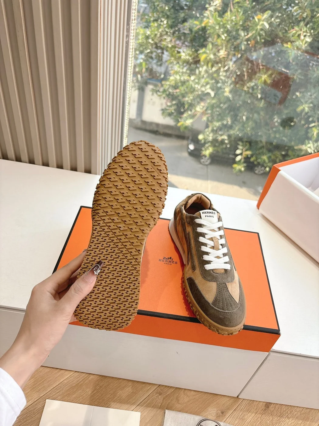 Hermès Women Brown Suede Sneakers product view 2
