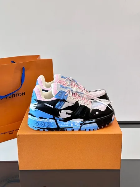 Louis Vuitton Men Blue Pink Black Leather Sneakers product photo