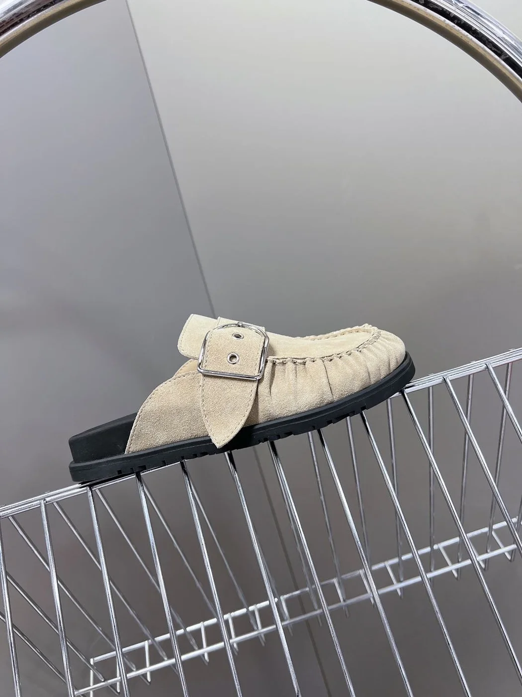 Hermès Women Suede Buckle Mules — Taupe product view 2