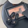 Chanel Women Black Quilted Fabric Slides — Gold-Tone CC Detail product view 2
