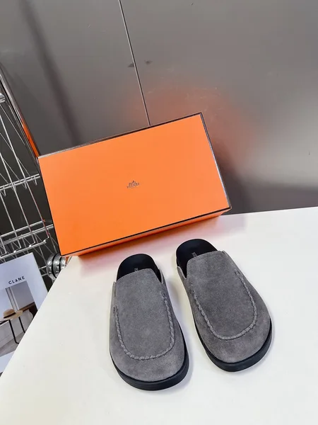 Hermès Women Gray Suede Slip-On Loafers product photo